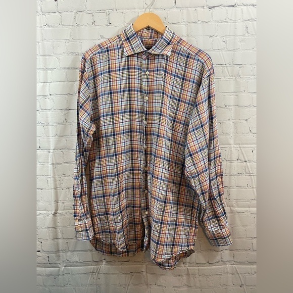 Robert Talbott Estate Multi Colored Striped 100% Linen Long Sleeve Shirt Mens L - Picture 1 of 9